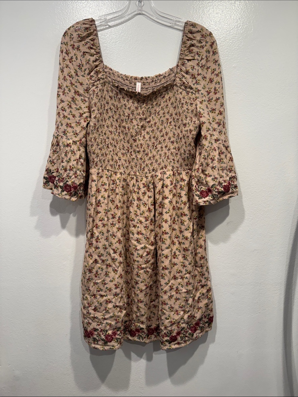 Xhilaration Floral Smocked Waist Square Neck Dress Cottage Embroidered Size XL